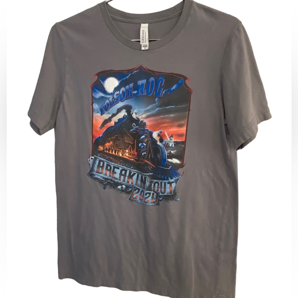 Folsom Harley HOG Breakout Motorcycle Poker Run Biker Gray Men’s M T-Shirt MINTY